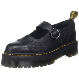 Dr. Martens Women's Addina Flower Mary Jane Flat, Black Milled Nappa, 7