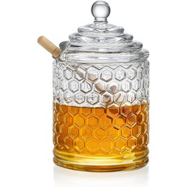 Clear Crystal Honey Pot with Dipper and Lid,Glass Honey Jar with Dispenser, Glass Honey and Syrup Container for Home Kitchen - Color: Butterfly