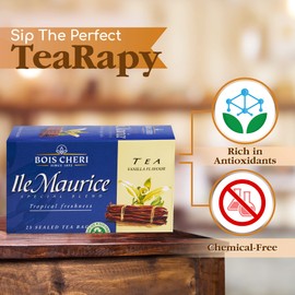 25 Count Bois Cheri Mauritian Black Vanilla Tea Bags - Premium Organic Tea Bags from Mauritius - Unique Gifts for Tea Lovers - Individually Wrapped, Gluten-Free, and Non-GMO