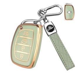 QBUC for Hyundai Elantra Key Fob Cover,Soft TPU Protector Key Holder with Keychain Compatible with 2021 2020 2019 Hyundai Elantra Ioniq Sonata Tucson Elantra GT 3/4 Button Smart Key(Green)