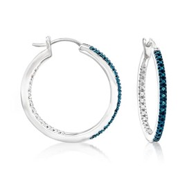 Ross-Simons 0.10 ct. t.w. White and Blue Diamond Inside-Outside Hoop Earrings in Sterling Silver