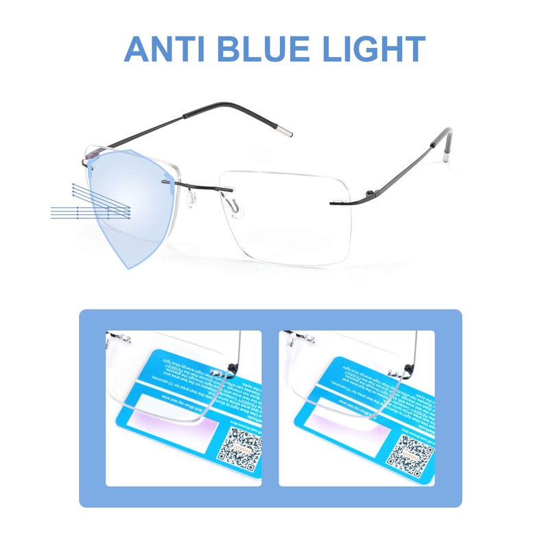 FEISEDY Progressive Multifocus Reading Glasses Rimless Blue Light Blocking for