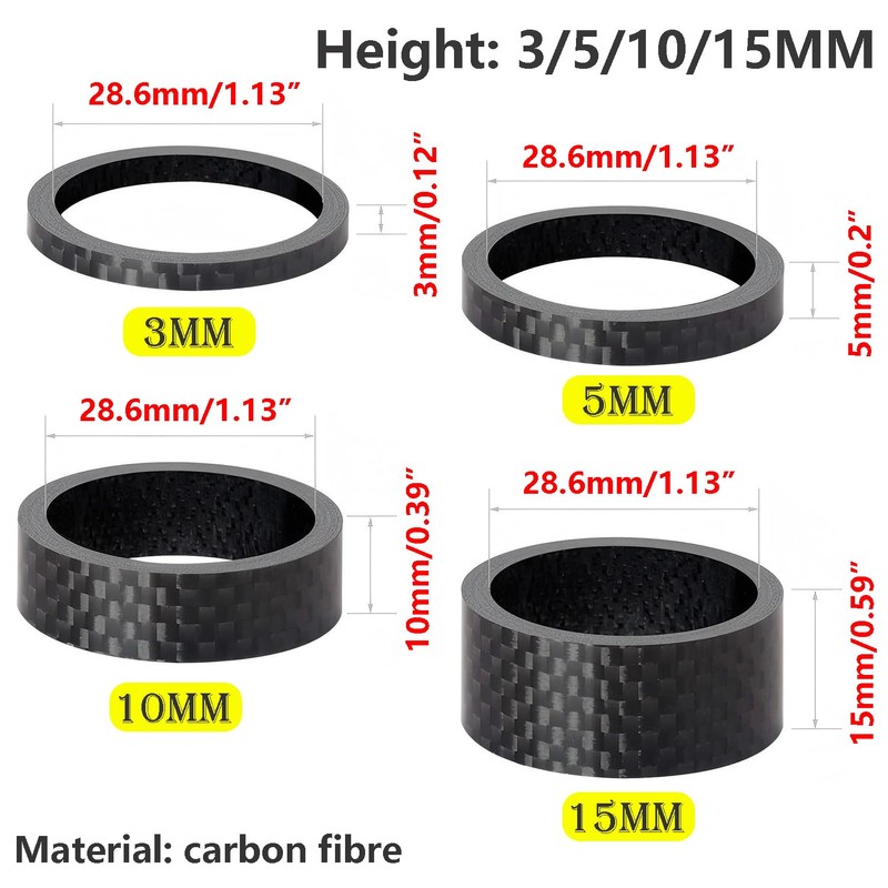 Qrity 4Pcs Bicycle Headset Spacers, Carbon Fiber Bike Handlebar Spacers