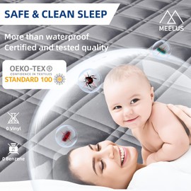 MEELUS Queen Mattress Protector, Breathable Waterproof Mattress Pad Cover Fitted Deep Pocket 8"-21", Soft Noiseless Mattress Cover Washable Cooling Padded for Home Hotel Bedroom, Gray