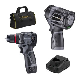 Durofix G12 Series RK12136-2-K8 12V Cordless 3/8" Hammer Drill Power Tool Combo Kit with 1/2" Drive Impact Wrench, 1 Battery & Charger