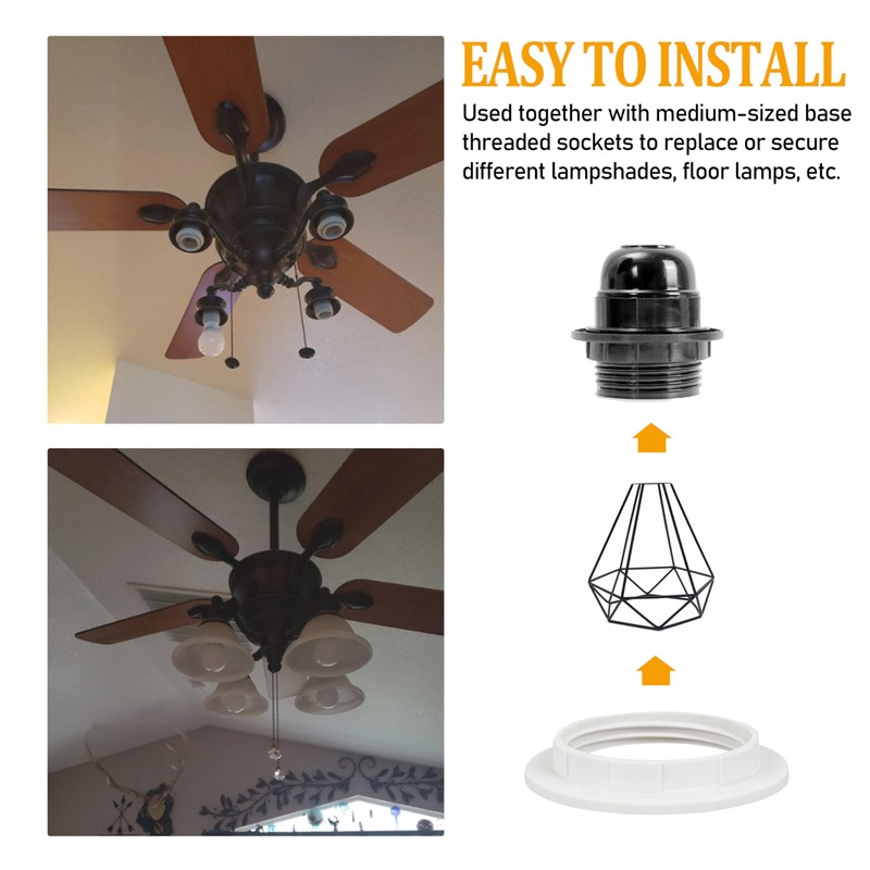 Light Socket Shade Rings for Medium Base E26 Sockets，Threaded Socket