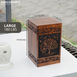 Wooden Cremation Urns Box for Human Ashes, Memorial Keepsake Boxes for Adults, Male/Female,Child, Pets Dog Cat Wood Burial Funeral Container (Peace Birds) Urn, Capacity (Large (180 lbs - 82 kg))