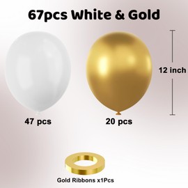 White and Gold Latex Balloons, 67pcs 12 Inch Metallic Gold and White Party Balloons for Birthday, Graduation, Wedding, Bridal Shower Party Decoration