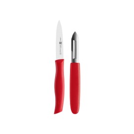 Zwilling Messer Twin Grip mit Sparschäler, Edelstahl, Silber/Rot, 38 x 28 x 28 cm, 2-Einheiten