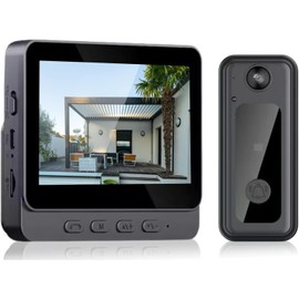 Dpofirs Timbre con Vídeo Inalámbrico, Vídeo HD 1080P, Visión Nocturna Gran Angular, Audio Bidireccional, Timbre con Vídeo WiFi con Monitor, de Intercomunicación con Timbre