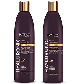 KATIVA Hyalurónico Q10 Shampoo y Acondicionador Paquete de 2. Vegano Hidratación Profunda y Anti-Rotura Sin Sulfato y Libre de Parabes.