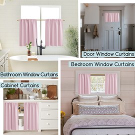 PANELSBURG Pink Kitchen Curtains Sets for Windows,2 Pieces Christmas Decor Thermal 80% Black Out Short Curtains for Gilrs Bedroom,30 Inch Length