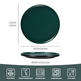 GZG Ceramic Dinner Plates Set of 4,10 Inch Stoneware plate Set,Microwave and Dishwasher Safe Kitchen Utensils,Stackable,Scratch Resistant (Dark Green)