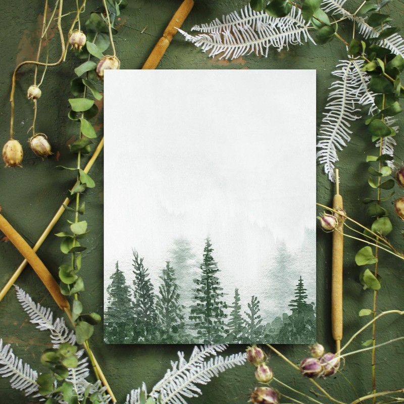 60 Sheet Forest Stationery Letterhead Paper Watercolor Forest Writing Paper