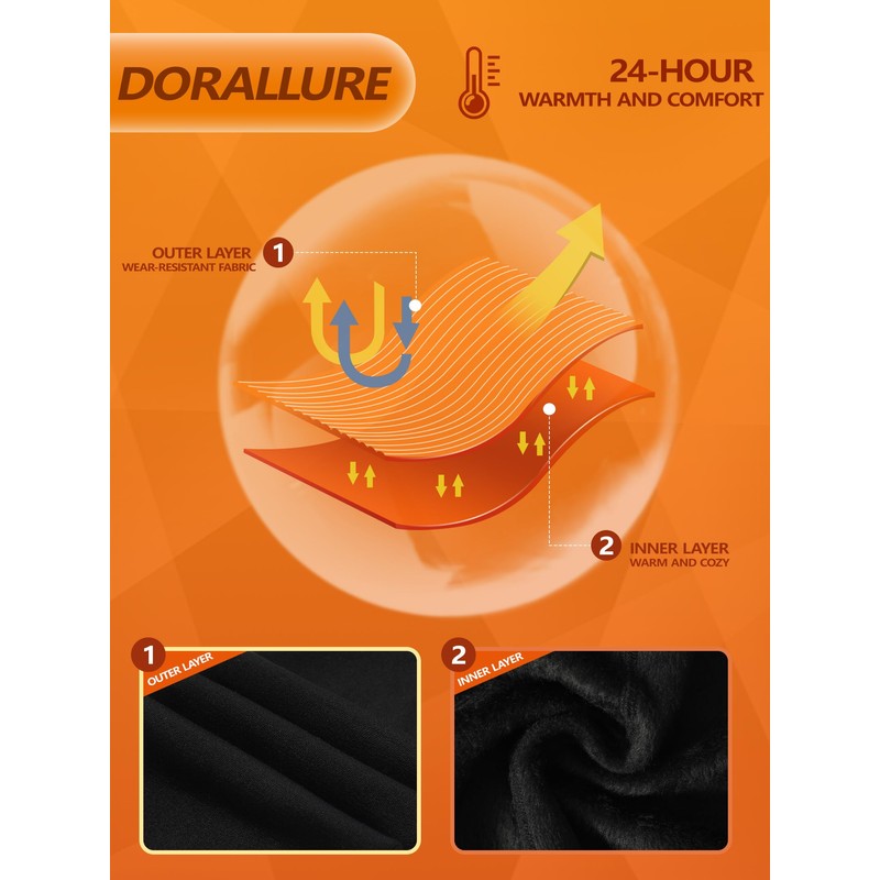 DORALLURE Fleece Lined Thigh High Stockings for Women Opaque Lace