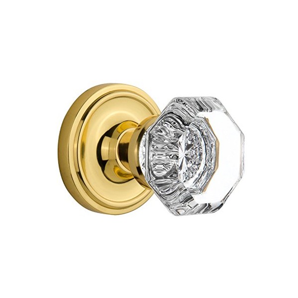 Nostalgic Warehouse Classic Rosette with Waldorf Crystal Door Knob, Privacy - 2.375", Polished Brass (704813)