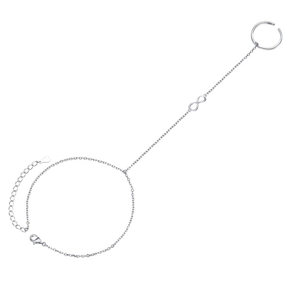 Alphm S925 Sterling Silver Finger Ring Bracelet Hand Harness Adjustable