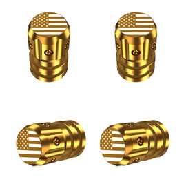 QUARKACE Valve Stem Caps, Tire Valve Caps with American Flag, Tire Caps 4 Pack for Car SUV Truck Motorcycle Bike, Anti-Fading Coating, Corrosion Resistant, Air Leakproof - Gold