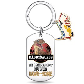ICHRATI Best Dads ever Birthday Gift from Daughter Son, Cool Daddysaurus Keychain for Dad, New Dads Gifts Ideas for First Father’s Day from Children, Funny Men Christmas Stocking Stuffers