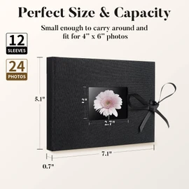 Fabmaker Small Photo Album 4x6, Picture Album Holds 24 Horizontal Photos, Linen Fabric Cover Picture Book for Photos with Front Window, Mini Brag Book Photo Books for Weddings Family Boudoir