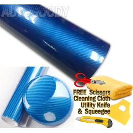 AUTOGOODY 48"x60" HIGH GLOSS 5D Blue Carbon Fiber Vinyl Wrap Air Bubble Free 4ft x 5ft 6D