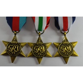 The Commemorative Coin Company Set of 3 WW2 Campaign Star Medals & Ribbons.1939-1945, Italy, France & Germany