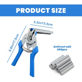 Type M Nail Ring Pliers, Hog Ring Pliers Kit with 600 Pcs M Clips, Multi-function Nail Ring Pliers, Hand Tools Cage Clamp for Fence Fastening, Upholstery Installation, Animal Cages (Blue)