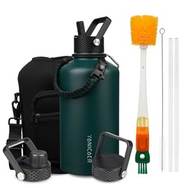 YONICOER Insulated Water Bottle 87oz,Triple Wall Vacuum Stainless Steel(Dishwasher Safe),Leak Proof & Non-BPA,Flask Jug with Paracord Handle & Straw Spout Lids Sports Green