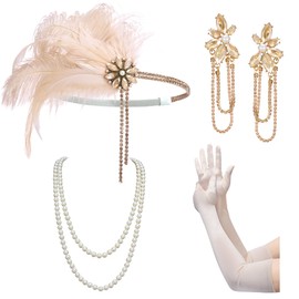 SWEETV 1920s Great Gatsby Accessories Set for Women, Flapper Headband Headpiece Roaring 20s Costume Accessories Set