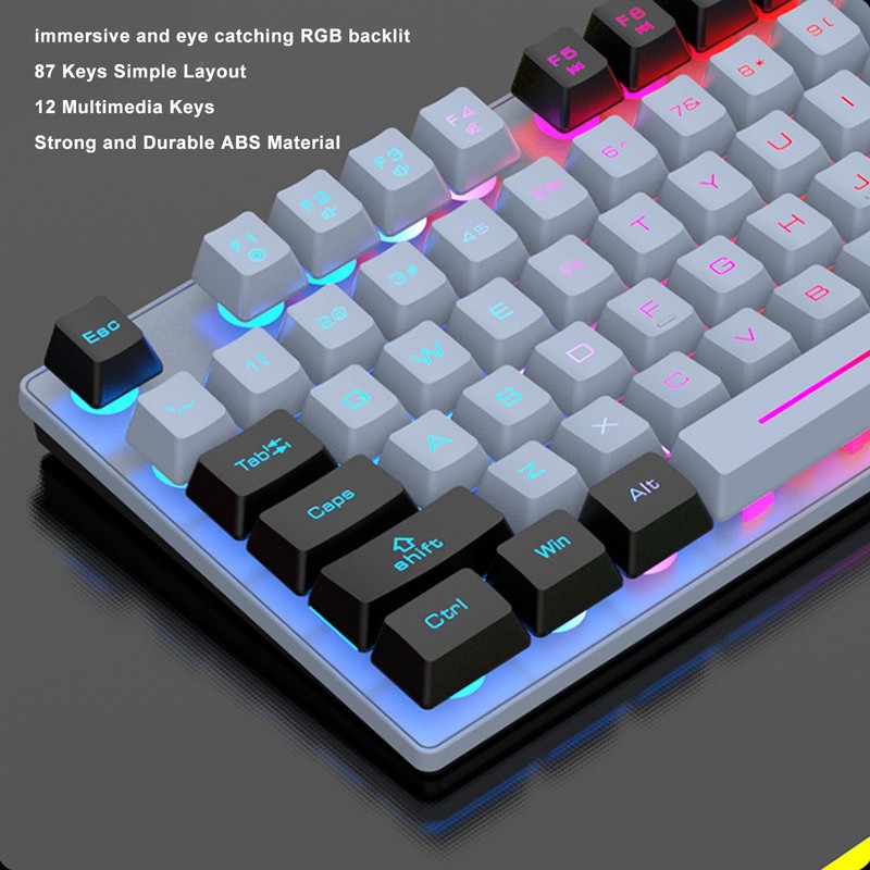 Gaming Keyboard 87 Keys ABS Keycaps RGB Backlit Contrast Color