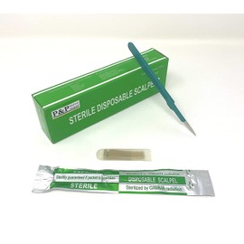 Disposable Scalpels Sterile Surgical Blade Size 36 Stainless Steel with Plastic Handle & Metric Line Individually Foil Wrapped Box of 50
