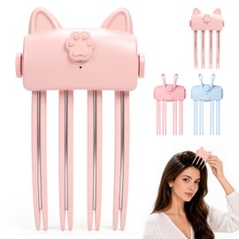 Cordless Electric Hair Volume Clip,Wireless Heated Volumizing Rroot Lift Clip Hair Volume Clip Root Lifter, Quick Volume Touch-Ups,Portable Root Lifter with 2 Temp(Pink/Cat Ear Style)