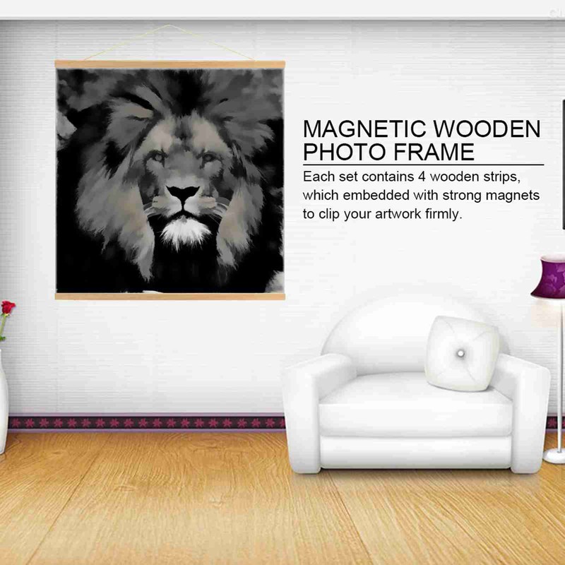 Modern Magnetic Wooden Photo Picture Frame DIY Poster Scroll Prints