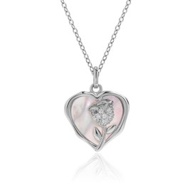 Meissa Silver Necklaces for Women Gold Heart Charm Necklaces Dainty Prom Wedding Diamond Necklace Rose Gold Plated Jewellery Gift for Her, Silver