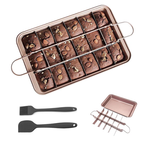 Eidoct 18-Slot Rectangular Carbon Steel Brownie Traybake，900g Thickened Non-Stick Divided