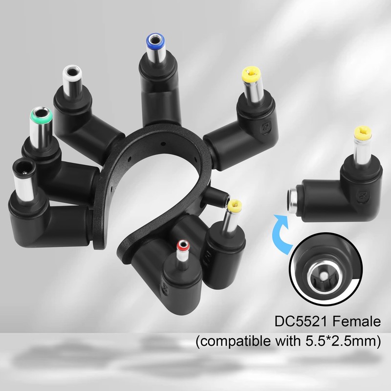 ELFJMZP DC Adapter Plug Set 8-in-1 90 Degree Right Angle