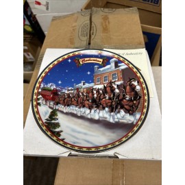 Budweiser Anheuser Busch 2003 Christmas plate Old Towne Holiday Clydesdales with coa box