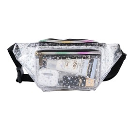 Holographic 80s 90S Rave Stars Neon Transparente Gravel Riñonera para mujer, gran cintura para juegos, conciertos, rave, festival, viajes, Estrellas transparentes, One_Size, Estrellas transparentes