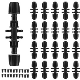 Rolcoassuns 20PCS Barbed Tee 1/2 inch to 1/4 inch Irrigation Tubing, Anti-Drop 6 Way Adapter Barbed Tee Connectors with 20 End Plugs for Drip Systems (fits 14mm ID/ 4mm ID), Black
