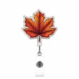 Fall Maple Leaves Badge Reel Retractable Nurse Badge Reels with Swivel Alligator Clip Glitter Acrylic Id Badge Holder Autumn Badge Clip for Doctor Teacher Office Employee