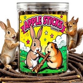 xixisusu 8 oz Natural Apple Sticks – 5.7-Inch Molar Chew Treats for Small Pets, Healthy Chew Toys for Rabbits and Chinchillas, Dental Snacks for Rabbits, Hamsters, Guinea Pigs, and Gerbils