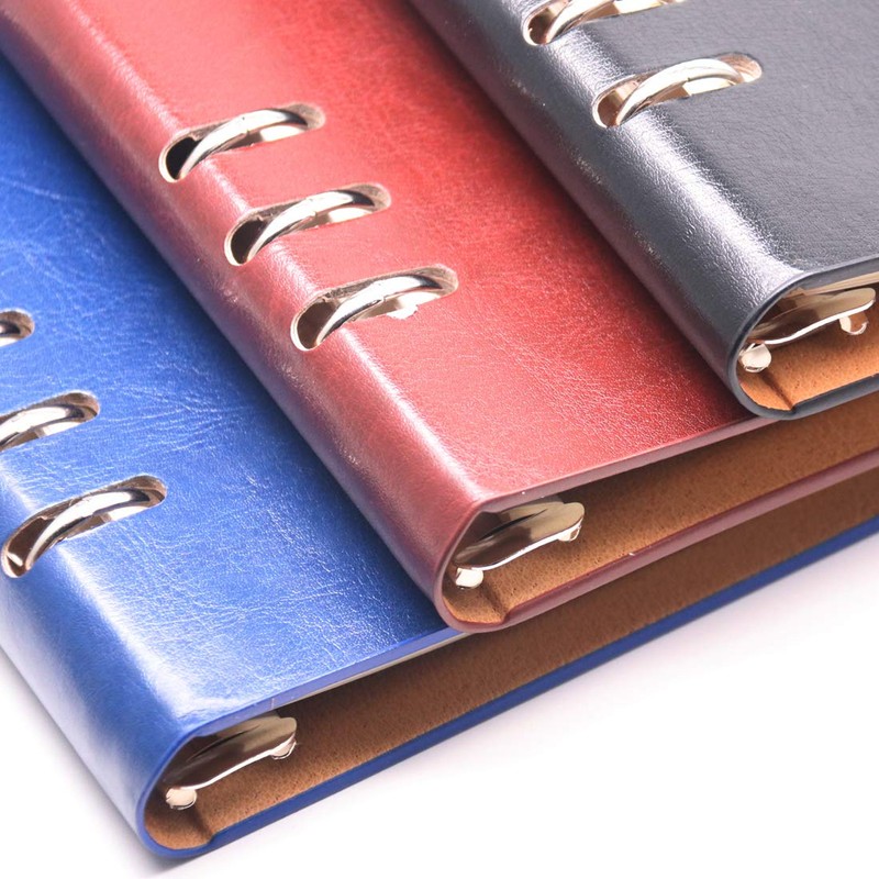 A5 Notebook 6 Holes PU Leather Cover Notebook， Loose Pocket