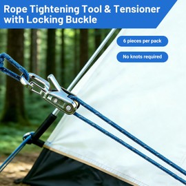 Rope Tightening Tool & Tensioner, 8 Pack Stainless Steel Cord Tightening Tool with Roller Cam Buckle, Heavy Duty Retractable Buckle Rope Roller for Camping, Tarps, Guy Lines, Boating and Outdoor Gear