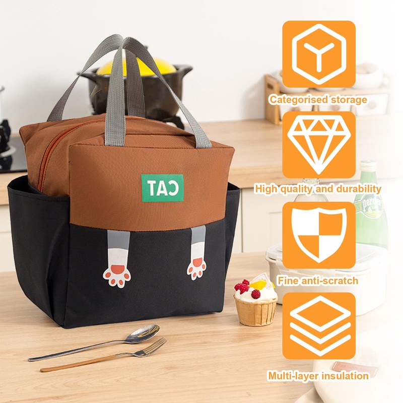 Insulated Lunch Bag with Foil Layer - Double Side Pockets,