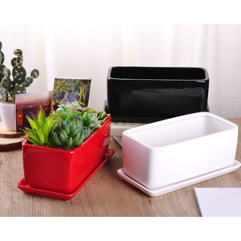 VanEnjoy 10 Inch Red Rectangle Ceramic Succulent Planter Pot Decorative