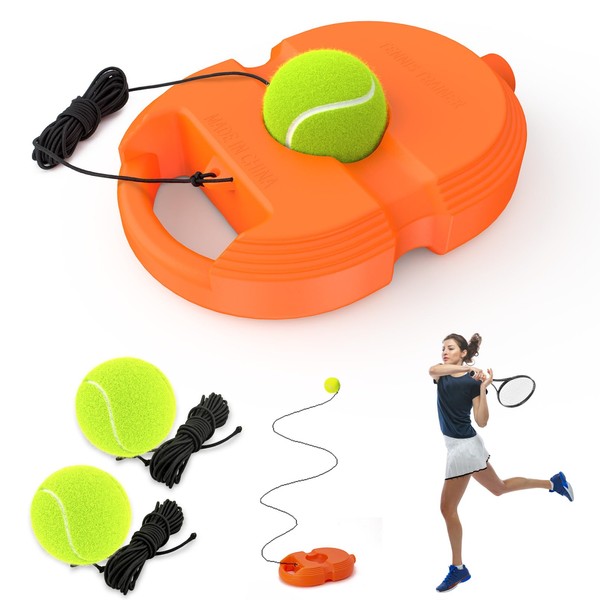 CHEGIF Tennis Trainer Rebound Ball with 3 String Balls, Solo Tennis Training Equipment,Portable Tennis Practice Training Tools for Adults, Kids, Beginners Sport Exercise-Orange