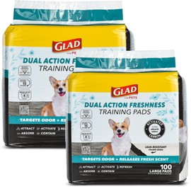 Glad for Pets Dual Action Freshness Activated Carbon Puppy Training Pads with Fragrance Release, Scented Pee Pads, Ultra Absorbent, Odor Control, 23"x23" 100ct - 2 Pack