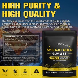 Shilajit Gummies for Men & Women, Pure & Natural Himalayan Gold Shilajit Gummy Rich in Ashwagandha, Gokshura, Energy Boost & Immune Support- Gluten Free 60 Gummies