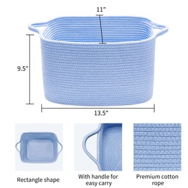 ABenkle Cotton Rope Storage Basket, Decorative Organizer with Handles, Rectangle Baby Nursery Baskets for Shelves Closet, 13.5x11x9.5-Inches