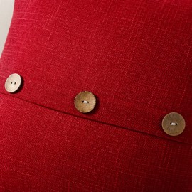 HAUSSY Red Linen Decorative Throw Pillow Covers 14x14 Inch Set of 2,Square Cushion Case with 3 Vintage Buttons,Modern Farmhouse Home Decor for Couch,Bed